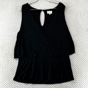 Deletta Layered Tank Top Sleeveless Keyhole Black Casual Blouse‎ Flowy SoftL
